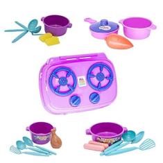 Imagem de Kit Panelinhas Infantil Cozinha Comidinhas Fogão Cooktop 21p