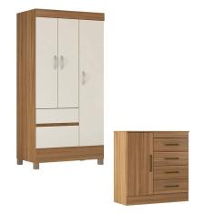 Imagem de Cômoda Montevidéu e Guarda Roupa Solteiro Wind Amêndola Off White - Demóbile