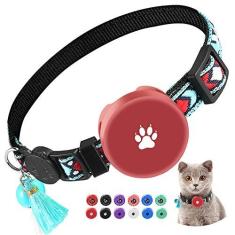 Imagem de yiliuoer Coleira para gatos Airtag, coleira para gatos Apple Air Tag com suporte de silicone Air Tag, coleiras leves para gatos e filhotes
