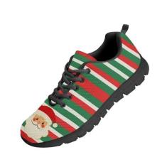 Imagem de GOSTONG Tênis feminino de corrida de estrada, respirável, de malha antiderrapante, atlético, para uso ao ar livre, casual, caminhada, 34-46, Papai Noel listrado de Natal, 41