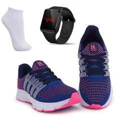 Imagem de Kit Tenis Feminino Academia + Relógio Digital Led + Meia (Marinho, BR, Adulto, Numérico, 39)