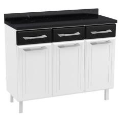Imagem de Armário De Cozinha Em Aço Topázio 3 Portas 3 Gavetas Branco/Preto - Te