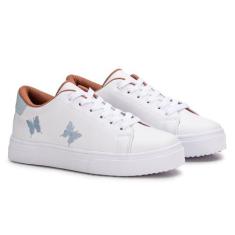 Imagem de Tenis Feminino Casual Branco Borboleta Estilo Shoes (Branco/azul, BR, Adulto, Numérico, 40)