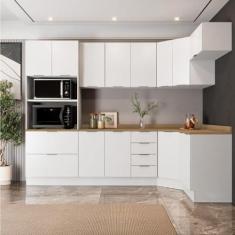 Imagem de Cozinha Modulada 7 Peças com Tampo 3 Aéreos 3 Balcões e Torre Quente Ipanema Cabecasa Madeiramadeira Branco