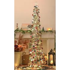 Imagem de Árvore de Natal sintenill de 6 pés com 100 luzes LED Silver Tinsel