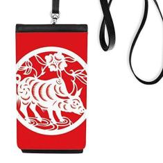 Imagem de Bolsa de celular com arte do zodíaco chinês, corte de papel, bolso preto