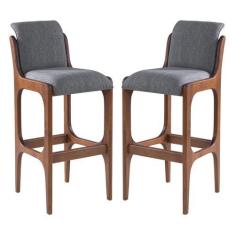 Imagem de Kit 2 Banquetas Alta Irlanda 45 x 101 Cm Madeira Maciça Imbuia Linho C