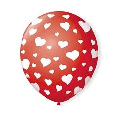Imagem de Balão Estampado com Corações Vermelho - 25 unidades