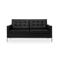 Imagem de Sofá Florence Knoll 2 Lugares Inox em Couro Natural Preto