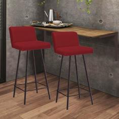 Imagem de Kit Mesa Suspensa de Parede Fixa MDF Freijó + 2 Banquetas Lexi Ferro Marrom Suede Vermelho - Ahazzo Móveis