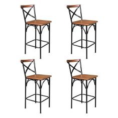 Imagem de Kit 4 Banquetas Alta Industrial Paris Base Alumínio Com Encosto - Castanho - Marrom