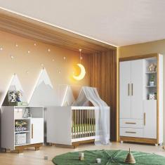 Imagem de Quarto de Bebê Completo Flocos 100% Mdf 4 Portas 2 Gavetas Branco/Ypê 4105 - Tigus Baby