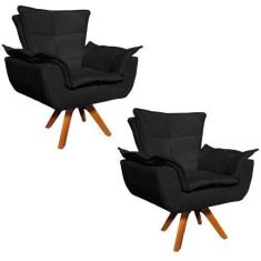 Imagem de Kit 2 Poltronas Decorativas Sala de Estar Base Giratória Madeira Opla 
