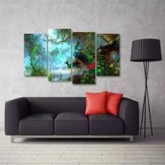 Imagem de Quadro Paisagem Artístico Pavão Sala Em Tecido 4 Peças 1
