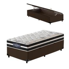 Imagem de Cama Box Baú Solteiro King Marrom + Colchão Molas Ensacadas - Probel - Eclipse Springs 96x203x62cm