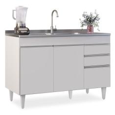 Imagem de Balcão Gabinete 120cm 3 Portas 2 Gavetas Michigan Branco