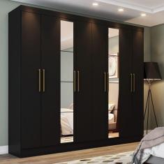 Imagem de Guarda Roupa Casal 08 Portas 4 Gavetas Com Espelho Cancun Casa 812 Preto Hp