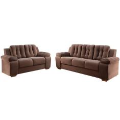 Imagem de Sofá 3 e 2 lugares Rondomóveis R240 Canadá em Tecido Veludo Jurere Marrom