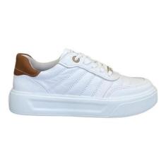 Imagem de Tênis Pegada Casual Feminino Em Couro 211201 Branco + Camel-Feminino