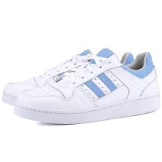 Imagem de Tênis Casual em Couro Masculino Mr. Gutt Branco, Azul, Mulher, 33