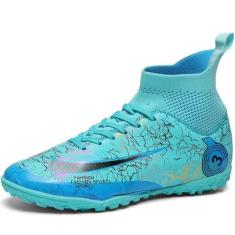 Imagem de DISRATEBLU Sapatos de futebol para crianças, meninos, meninas, tênis de treinamento de futebol juvenil, terreno firme, grama atlética, uso ao ar livre, tênis de futebol profissional, Turquesa - 1, 16