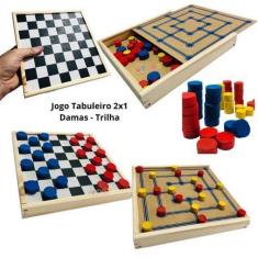 Imagem de Jogo Tabuleiro 2X1 De Dama E Trilha Em Madeira 23X23x4,5cm - Futura Br