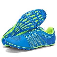 Imagem de Zakey Tênis de atletismo, masculino, feminino, infantil, spikes, tênis de corrida e salto de corrida para meninas profissionais para corrida e pregos, Azul - 8, 36