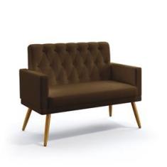Imagem de Poltrona Namoradeira Decorativa Estofada Vega Com Rodapé E Botões Capitonê Sued Marrom Aradecor