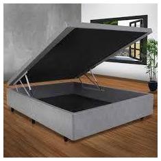 Imagem de Cama Box Baú Casal em Sued Cinza  com Pistão A Gás - 138x188 - RR Colc
