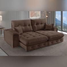 Imagem de Sofá Retrátil Reclinável com Usb 190cm Istambul Yescasa Marrom Escuro