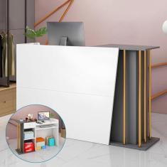 Imagem de Mesa de recepção com balcão, balcão de recepção moderno com gavetas e prateleiras de armazenamento, mesa de computador de escritório com grande armário de armazenamento, para lobbies salão, sala de
