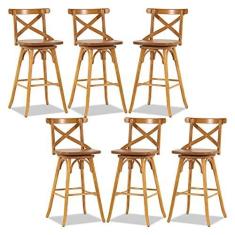 Imagem de Kit 6 Banquetas Giratória em Madeira Maciça Mel com Encosto Espanha RMI