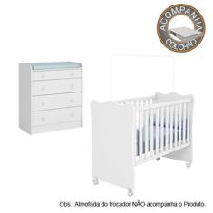 Imagem de Quarto de Bebê Berço c/ Rodízios Colchão Light e Cômoda Doce Sonho Bra