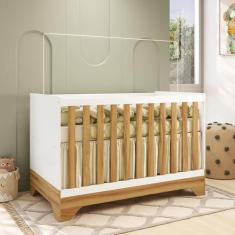 Imagem de Berço Mini Cama 3 em 1 Americano 100% Mdf Liam Retrô Espresso Móveis Branco Brilho/Amêndoa