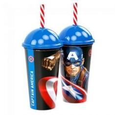 Imagem de Copo Shake Capitão América Marvel Plasútil de 500ml
