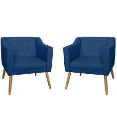 Imagem de Kit Poltrona Decorativa Lavinia Pés Palito Suede  Marinho - DS Estofados