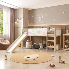 Imagem de Cama Alta com Escorregador e Lousa Madeira Maciça/mdf Exclusive Casatema Branco/natural