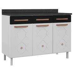 Imagem de Balcão de Cozinha Aço com Tampo Mirage New 3 Portas 3 Gavetas Branco/Preto - Telasul