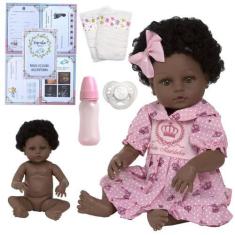 Imagem de Boneca Bebê Reborn Negra Princesa 100% Silicone Com Chupeta - Cegonha