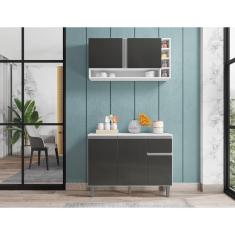 Imagem de Kit Armario para Cozinha Compacto Vanessa Balcão 105cm Cor Branco e Cinza AJL