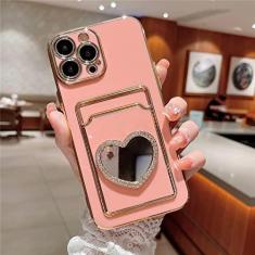 Imagem de Estojo para cartão carteira com brilho, strass, coração, espelho, chapeamento, para iPhone 14 13 11 12 Pro Max XS X XR 7 8 Plus SE Soft Slot Cover, rosa, para iPhone 7 8