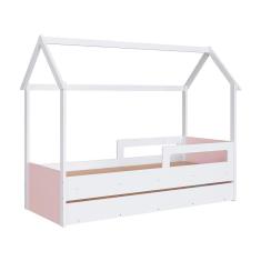 Imagem de Cama Infantil Solteiro Auxiliar Casinha Branco Rosa