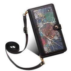 Imagem de Capa de telefone de couro com cordão longo para iPhone 15 Pro Max 14 Plus 13 12 11 X XS XR Capa de cartão carteira com zíper, preta, para iPhone 13 Pro