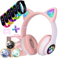 Imagem de Fone Orelha De Gato Headphone Gatinho Com Led Fone Bluetooth e Pulseir