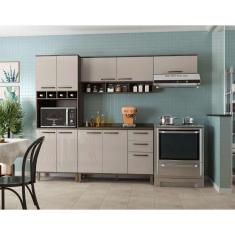 Imagem de Armário De Cozinha Compacta Com 4 Peças E Tampo Sara Luciane Móveis Castanho Com Pérola Off