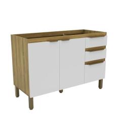 Imagem de Armário Balcão de Cozinha 120cm com 2 Portas e 3 Gavetas 2306 Mel/Branco