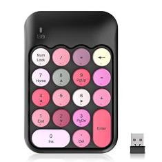 Imagem de PINKCAT Teclado numérico sem fio, lindo teclado numérico de 18 teclas com mini receptor USB de 2,4 G, número silencioso portátil, contabilidade financeira para laptop, PC, notebook, desktop,