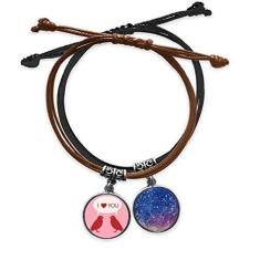 Imagem de DIYthinker Pulseira de couro com corrente de mão Love Birds Dia dos Namorados e rosa vermelha