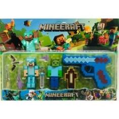 Cartela 10 Boneco Articulado Minecraft My Home - 2 Blocos + Zumbi