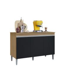 Imagem de Balcão de Cozinha c/ Tampo Manu 120cm Cor Amêndoa/Preto - ajl Móveis